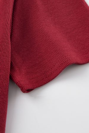 Summer Slim Fit Red Short-Sleeved T-Shirt for Women, Stylish Elegant Shoulder Top, Casual Everyday Wear