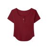 Summer Slim Fit Red Short-Sleeved T-Shirt for Women, Stylish Elegant Shoulder Top, Casual Everyday Wear