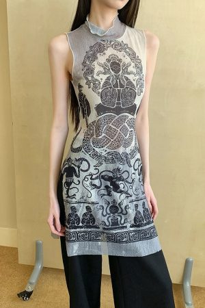 Summer Snake Print High-Elastic Mesh Vest - Trendy Single-Layer Top for a 90s-Inspired Look