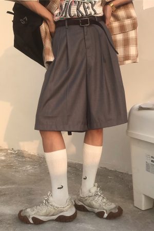 Summer Solid Color Loose High Waist Five-Point Pants - Versatile Retro Korean Style Casual Trousers for Men and Women