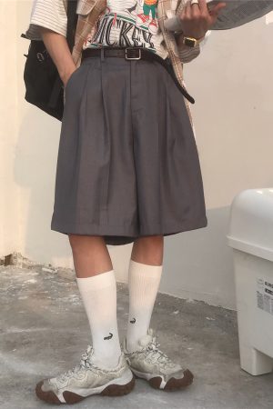 Summer Solid Color Loose High Waist Five-Point Pants - Versatile Retro Korean Style Casual Trousers for Men and Women