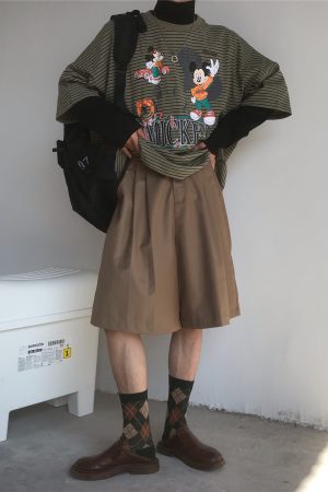 Summer Solid Color Loose High Waist Five-Point Pants - Versatile Retro Korean Style Casual Trousers for Men and Women