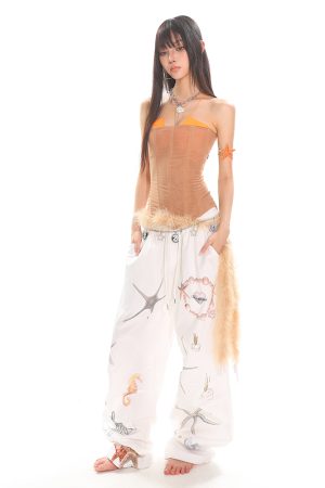 Summer Starfish Shell Print Casual Straight Pants for Work - American Design, Trendy and Comfortable, Perfect for Everyday Wear