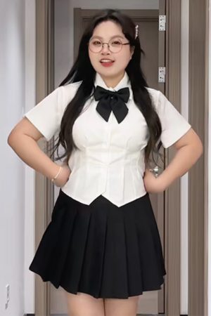 Summer Two-Piece Set for Women - Flattering Pleated Skirt &é®è‚‰ Shirt, Age-Reducing College Style JK Uniform, Perfect for Curvy Figures