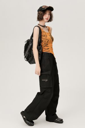 Summer Vintage Asymmetrical Slim-Fit Tank Top for Women - American Style Spicy Girl Print, Cute and Trendy Fashion