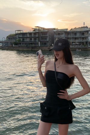 Summer Vintage Black Strapless Dress with Short Design - Y2K Hot Girl Workwear Style