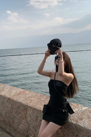 Summer Vintage Black Strapless Dress with Short Design - Y2K Hot Girl Workwear Style