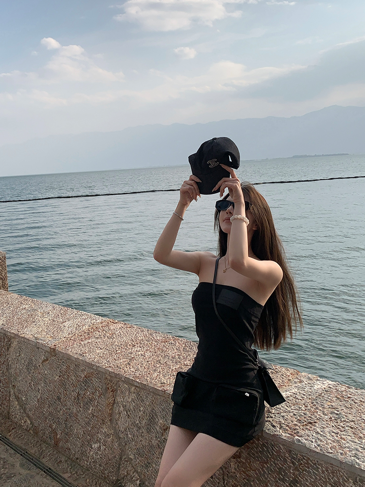 Summer Vintage Black Strapless Dress with Short Design - Y2K Hot Girl Workwear Style Summer Vintage Black Strapless Dress with Short Design - Y2K Hot Girl Workwear Style