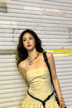 Summer Vintage Nylon Strapless Dress for Women - High-End French Style, Elegant and Chic for a Perfect Summer Look