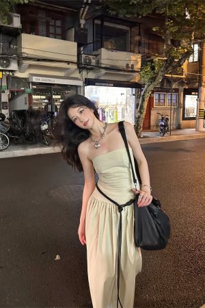 Summer Vintage Nylon Strapless Dress for Women - High-End French Style, Elegant and Chic for a Perfect Summer Look