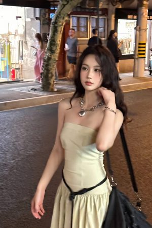 Summer Vintage Nylon Strapless Dress for Women - High-End French Style, Elegant and Chic for a Perfect Summer Look