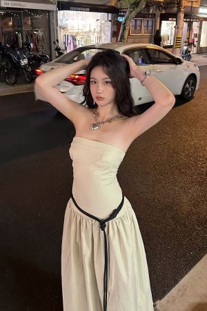 Summer Vintage Nylon Strapless Dress for Women - High-End French Style, Elegant and Chic for a Perfect Summer Look