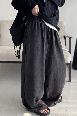 Summer Wide-Leg Casual Pants for Women - Loose Fit, Drawstring, Slightly Wrinkled Texture, Slimming Sun Grapefruit Color