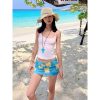 Summer Women's Blue Bodycon Skirt - Hand-Painted Egg Flower Design, Low-Waist Mesh, American Style, Hot and Spicy Short Skirt