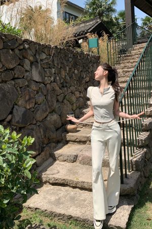 Summer Women's Casual Pants - Mid-Waist Straight Leg Drawstring Thin Flared Hiking Fit for Outdoor Activities