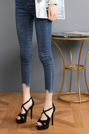 Summer Women's Cross Strap High Heels Sandals - 12CM Waterproof Platform, European American Style, Sexy Footwear for 2025