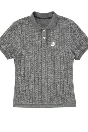 Summer Women's Knitted Short Sleeve Polo Shirt - Twisted Embroidered Design, Slim Fit, Flattering College Style Top