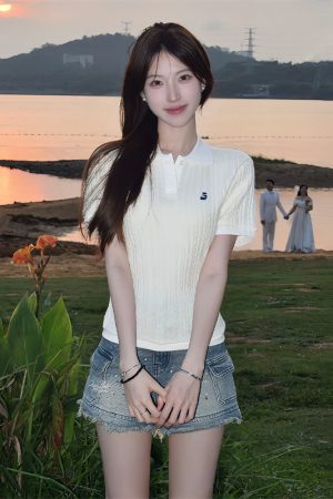 Summer Women's Knitted Short Sleeve Polo Shirt - Twisted Embroidered Design, Slim Fit, Flattering College Style Top