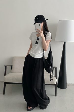 Summer Women's Slim Minimalist Wide-Leg Pants in Sun Grapefruit Linen Tencel - Thin Loose Fit for Effortless Style