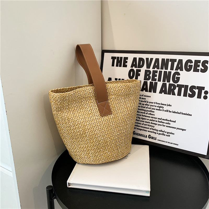 Summer Woven Straw Bucket Bag for Women - 2025 Stylish Beach Handbag, Vacation Essential, Small Tote for Girls Summer Woven Straw Bucket Bag for Women - 2025 Stylish Beach Handbag, Vacation Essential, Small Tote for Girls