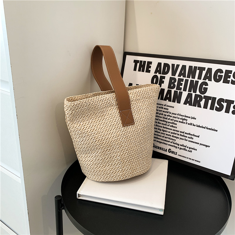 Summer Woven Straw Bucket Bag for Women - 2025 Stylish Beach Handbag, Vacation Essential, Small Tote for Girls Summer Woven Straw Bucket Bag for Women - 2025 Stylish Beach Handbag, Vacation Essential, Small Tote for Girls