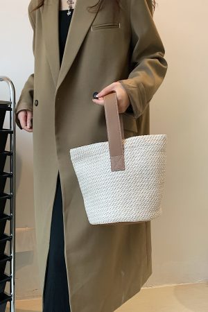 Summer Woven Straw Bucket Bag for Women - 2025 Stylish Beach Handbag, Vacation Essential, Small Tote for Girls