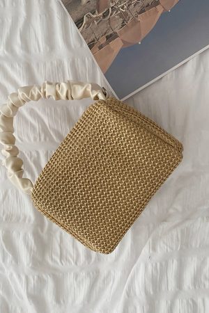 Summer Woven Straw Tote Bag for Women, French Style Color-Blocking Crossbody Bag, 2024 Niche Versatile Chain Design