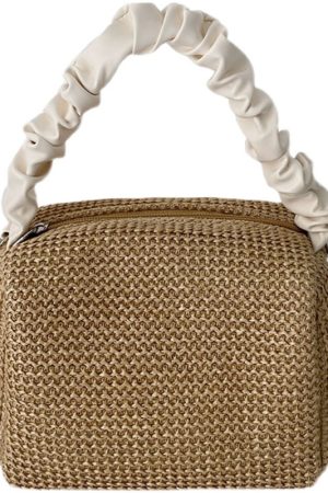 Summer Woven Straw Tote Bag for Women, French Style Color-Blocking Crossbody Bag, 2024 Niche Versatile Chain Design