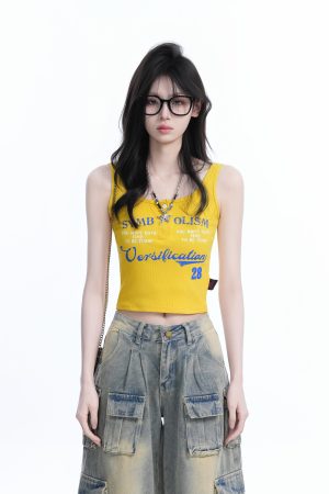 Summer Yellow Camisole Slim Fit T-Shirt - Sexy Hot Girl Outfit for a Trendy Look