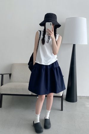 Sun Grapefruit Casual Elastic Waist Short Skirt for Women â€“ Versatile Slimming Loose Sports Skirt for Spring Summer 90s Style