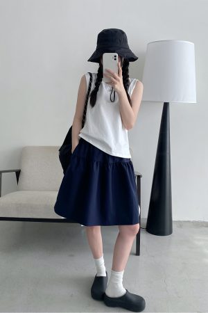 Sun Grapefruit Casual Elastic Waist Short Skirt for Women â€“ Versatile Slimming Loose Sports Skirt for Spring Summer 90s Style