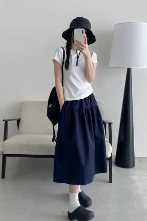 Sun Grapefruit Casual Elastic Waist Short Skirt for Women â€“ Versatile Slimming Loose Sports Skirt for Spring Summer 90s Style
