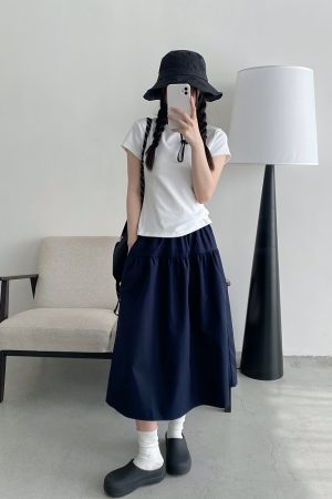Sun Grapefruit Casual Elastic Waist Short Skirt for Women â€“ Versatile Slimming Loose Sports Skirt for Spring Summer 90s Style