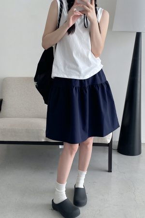 Sun Grapefruit Casual Elastic Waist Short Skirt for Women â€“ Versatile Slimming Loose Sports Skirt for Spring Summer 90s Style