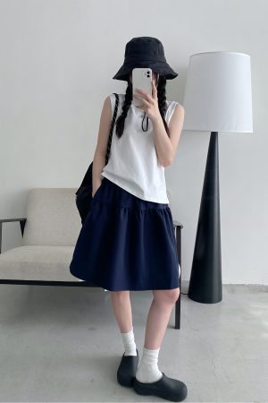 Sun Grapefruit Casual Elastic Waist Short Skirt for Women â€“ Versatile Slimming Loose Sports Skirt for Spring Summer 90s Style