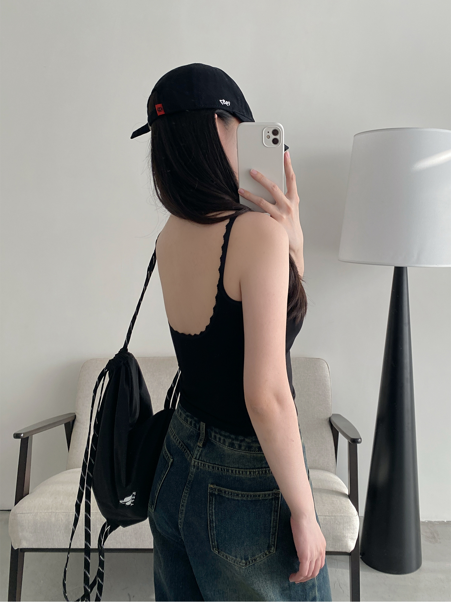 Sun Grapefruit Lace U-Back Tank Top with Hollow Design and Lace Shoulder Straps - Slim Fit, Perfect for Y2K and Summer Style Sun Grapefruit Lace U-Back Tank Top with Hollow Design and Lace Shoulder Straps - Slim Fit, Perfect for Y2K and Summer Style