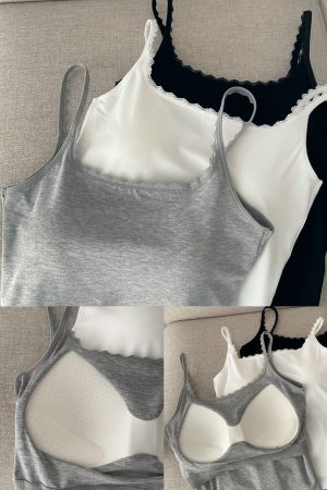 Sun Grapefruit Lace U-Back Tank Top with Hollow Design and Lace Shoulder Straps - Slim Fit, Perfect for Y2K and Summer Style