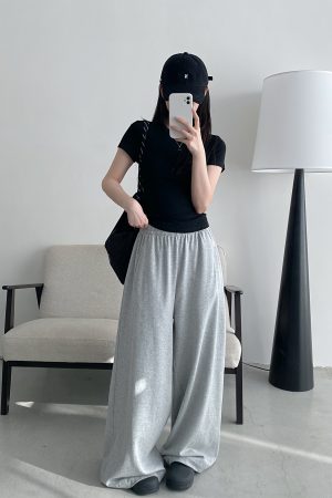 Sun Grapefruit Loose-Fitting Wide-Leg Sweatpants for Women - Stylish Casual Long Pants with Great Drape for Spring and Summer