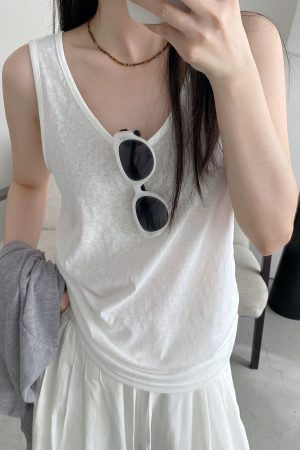 Sun Grapefruit Relaxed Basic Tank Top - Versatile Casual Wear for Outdoor Comfort, Perfect for Lazy Days and Everyday Style