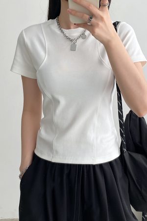 Sun Grapefruit Short-Sleeve T-Shirt for Women - Round Neck Slim-Fit Summer Top, Trendy Niche Shoulder Style