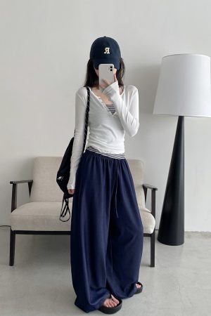 Sun Grapefruit Wide-Leg Denim Pants for Women - Soft, Loose Drape, Versatile Summer Style
