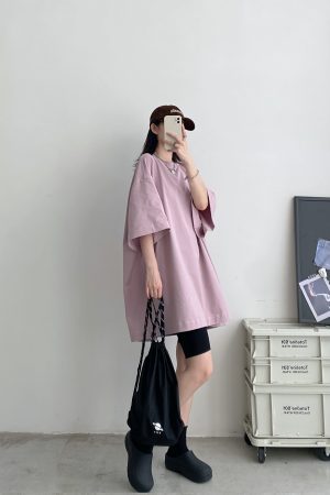 Sun Grapefruit Wide-Neck Short-Sleeve T-Shirt for Women - Unique Big Sleeve, Loose Heavyweight Cotton, Summer Style