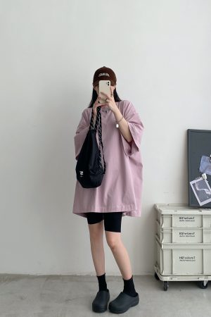 Sun Grapefruit Wide-Neck Short-Sleeve T-Shirt for Women - Unique Big Sleeve, Loose Heavyweight Cotton, Summer Style