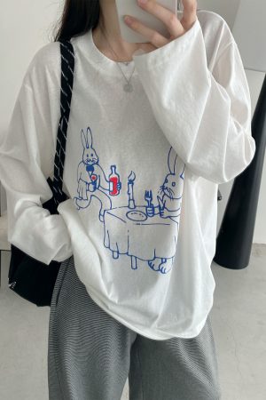 Sun Protection Cartoon Long Sleeve T-Shirt in Thin All-Cotton with Slimming Fit and Round Neck â€“ Perfect for Casual Summer Style