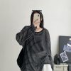 Sun Protection Striped Round Neck Long Sleeve Knitted T-Shirt for Women - Summer Loose Thin Cardigan in Korean Style