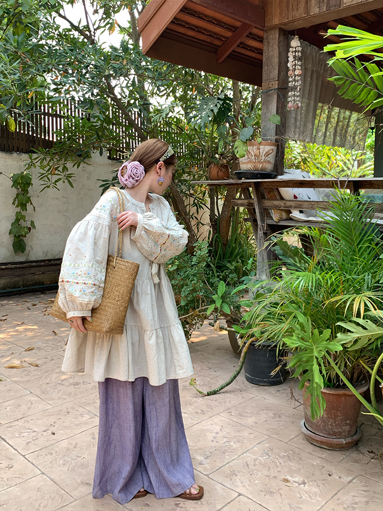 Sunny Brew Daisy Retro Linen Cotton Embroidered Long Sleeve Dress for Women - Spring Loose A-Line Maxi Dress, Vintage Style Sunny Brew Daisy Retro Linen Cotton Embroidered Long Sleeve Dress for Women - Spring Loose A-Line Maxi Dress, Vintage Style