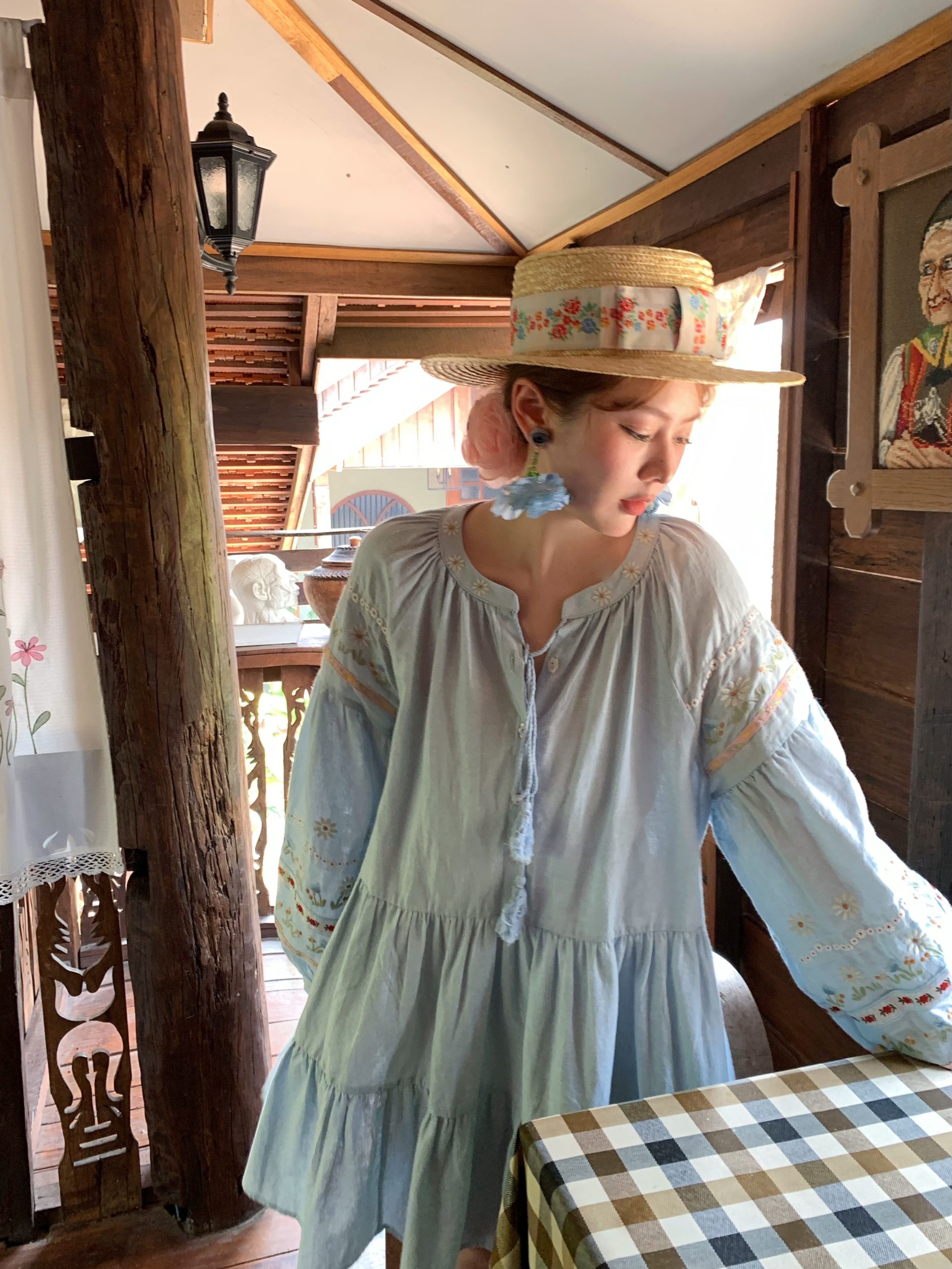 Sunny Brew Daisy Retro Linen Cotton Embroidered Long Sleeve Dress for Women - Spring Loose A-Line Maxi Dress, Vintage Style Sunny Brew Daisy Retro Linen Cotton Embroidered Long Sleeve Dress for Women - Spring Loose A-Line Maxi Dress, Vintage Style