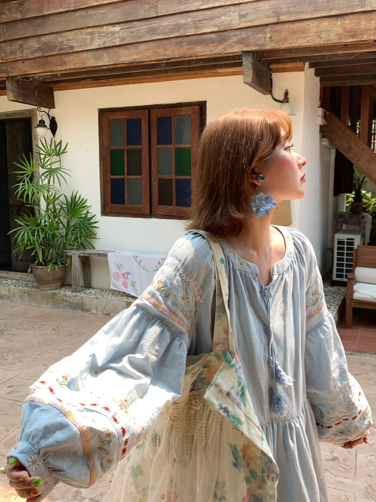 Sunny Brew Daisy Retro Linen Cotton Embroidered Long Sleeve Dress for Women - Spring Loose A-Line Maxi Dress, Vintage Style Sunny Brew Daisy Retro Linen Cotton Embroidered Long Sleeve Dress for Women - Spring Loose A-Line Maxi Dress, Vintage Style