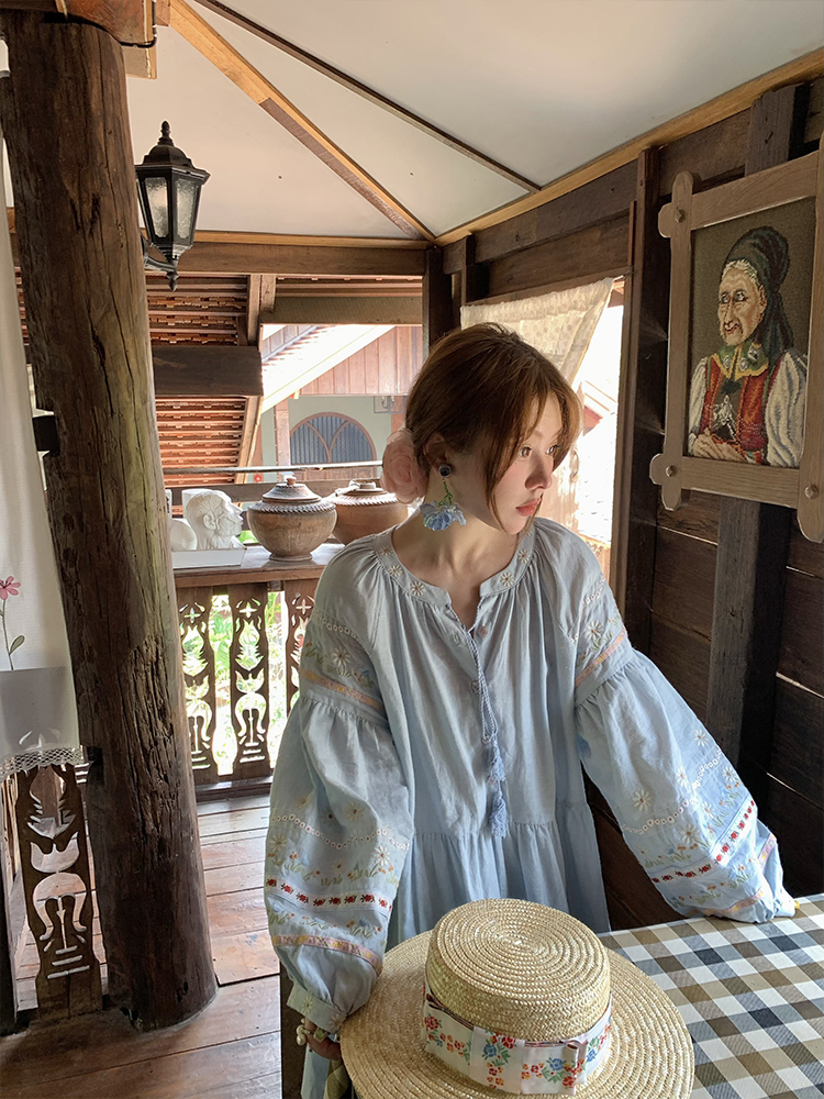 Sunny Brew Daisy Retro Linen Cotton Embroidered Long Sleeve Dress for Women - Spring Loose A-Line Maxi Dress, Vintage Style Sunny Brew Daisy Retro Linen Cotton Embroidered Long Sleeve Dress for Women - Spring Loose A-Line Maxi Dress, Vintage Style