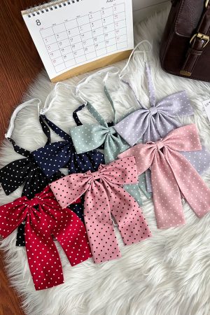 Super Large Polka Dot Bowtie Uniform Accessory - Adjustable Pink Bowknot for Versatile College Style, Cute Pudding Bear Design